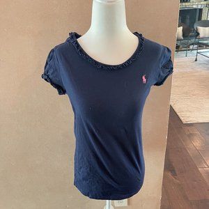 Girls Navy Blue Ralph Lauren Tee Shirt, Youth XL (16)